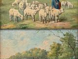 deux photos d'un tableau représentant un homme et une vache dans un champ