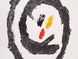 an image of a black and white poster with a red and yellow circle