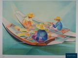 a painting of a couple of people in a boat