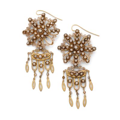 une paire de boucles d'oreilles ornées de fleurs et de perles