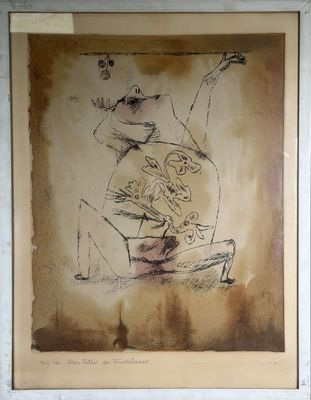 tableau représentant un homme assis sur une chaise, avec un chat sur les genoux