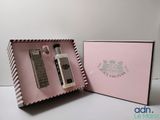 an image of a pink box with a bottle of perfume and a bottle of cologne