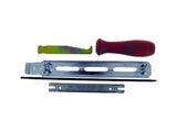 a close up of a pair of tools sitting on top of a white surface