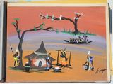 a painting of a group of people on a beach