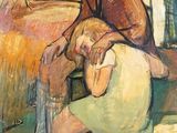 a painting of a man and a woman sitting on a bench