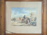 peinture d'un groupe de personnes à cheval sur une plage