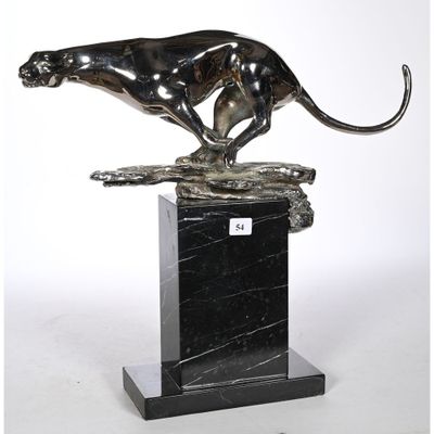 a bronze sculpture of a panther on a marble pedestal