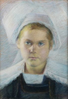 portrait d'une jeune fille portant un turban blanc