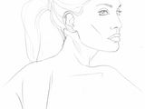 pencil drawing of a woman with a ponytail in a black and white photo