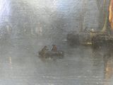 une peinture représentant un bateau dans un plan d'eau