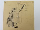an old drawing of a man and a woman holding an umbrella