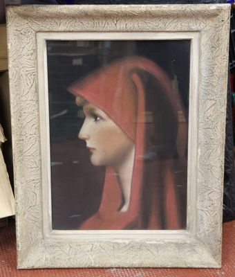 a picture of a woman with a red hood on