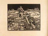 drawing of a man standing on a boat in the middle of a field