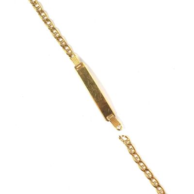 une photo d'un bracelet en or muni d'une barre suspendue à une chaîne