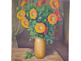 une peinture de fleurs dans un vase sur une table