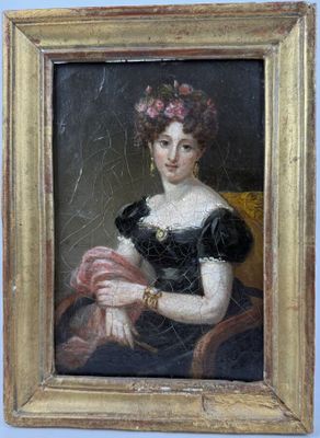 FRANQUELIN Jean (Paris 1798 - 1839) : "Jeune élégante", HST, attribuée - Photo 1