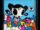 painting of a cartoon girl with a cell phone in her hand