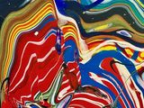 abstract painting of a woman in red, white, blue, and yellow