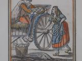 painting of a man and woman on a horse drawn carriage
