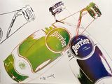 un dessin représentant une bouteille de bière avec une paille