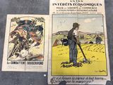deux affiches représentant un homme avec une pelle dans un champ