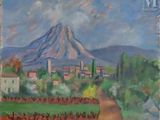 peinture représentant un paysage avec une montagne en arrière-plan