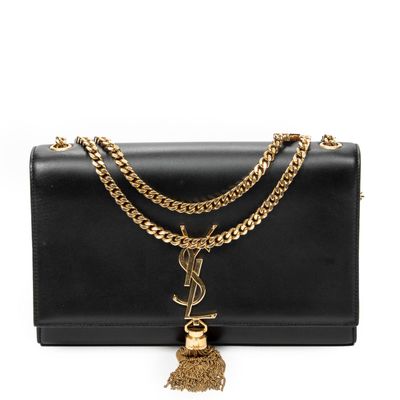 saint laurent black leather chain shoulder bag with tassel