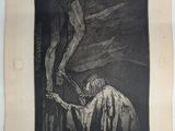 un vieux dessin représentant un homme tenant un squelette dans la main