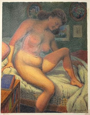 l'image d'un tableau représentant une femme nue assise sur un lit