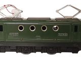 a green train on a white background with a white background