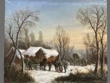an image of a painting of people and horses in a snowy landscape