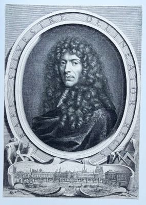 une gravure représentant le portrait d'un homme aux cheveux longs