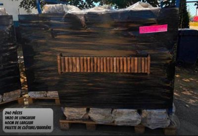 two pallets of wood sitting on pallets in front of a building