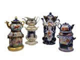 five different types of teapots on display on a white background