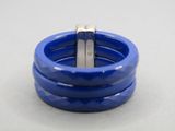 a close up of a blue bracelet with a silver clasp