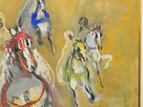 a painting of a group of people riding horses