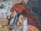 a painting of a man and a woman sitting on a bed