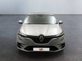 the front view of a silver car parked in a garage
