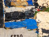 a close up of a painting on a wall