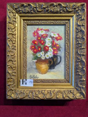 Huile sur toile, Composition floral, sbg Mullo - Dim.