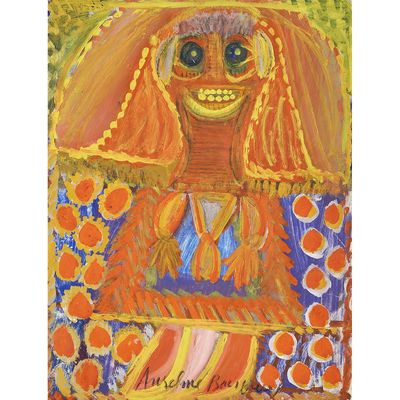 an image of a painting of a woman with a hat on