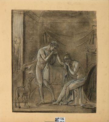 Encre noire, fusain et rehauts de craie blanche sur papier v…