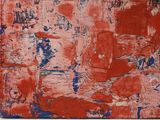 abstract painting of red and blue paint on a white wall