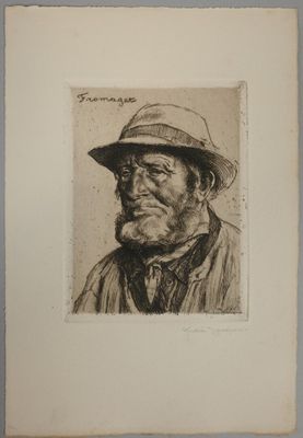 dessin représentant un vieil homme portant un chapeau et une cravate