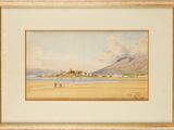 une image représentant un tableau représentant une scène de plage avec des personnes et un chien