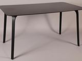 rectangular dining table with black metal legs and a black top