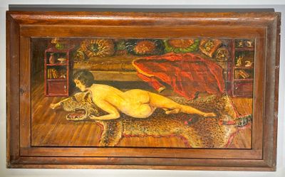 a painting of a naked woman laying on a rug
