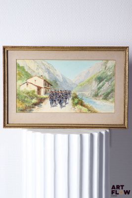 a picture of a painting hanging on the wall above a radiator