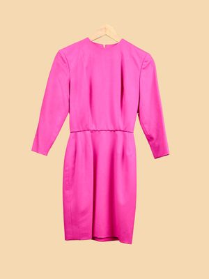 CELINE CIRCA 1990 ROBE en feutre rose shocking, manches troi…