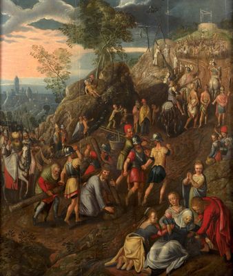 une image représentant un tableau où l'on voit un groupe de personnes sur une colline